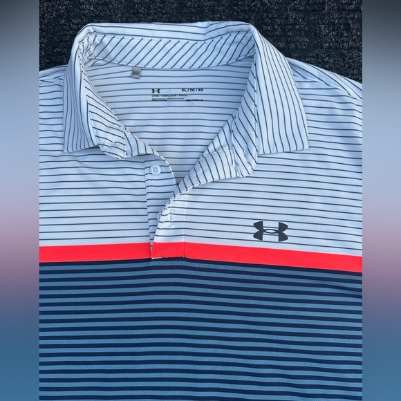 Under Armour Men’s Playoff White Striped Performance Polo Shirt Sz XL Loose Fit - Picture 4 of 6